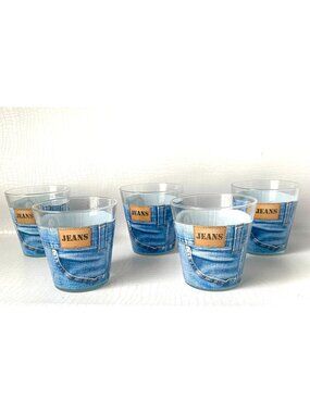 5 Vintage Jeans Retro Glasses Drinking Glass Made in Italy